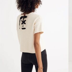 Madewell Cream Knit Crop Top with Black Accent